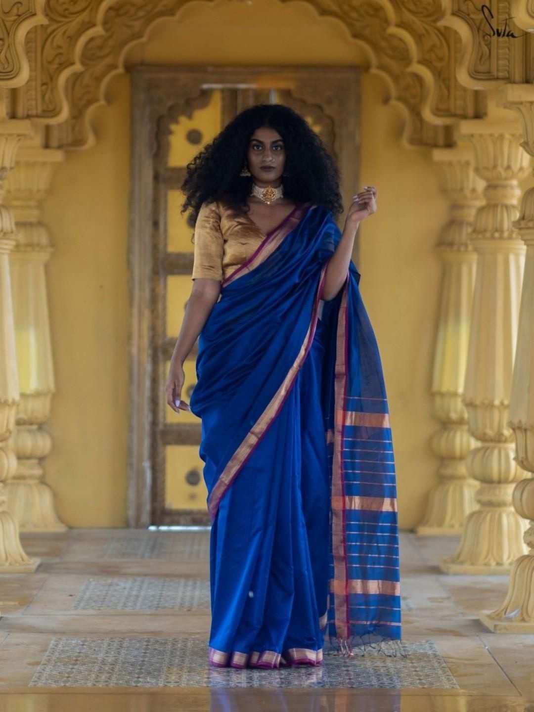 

Suta Zari Silk Cotton Saree, Blue