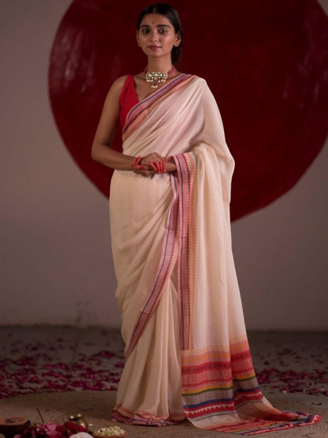 

Suta Striped Pure Cotton Saree, Off white