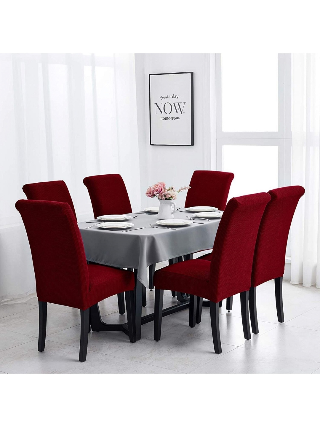 hargunz 6-Pcs Maroon Stretchable Chair Covers