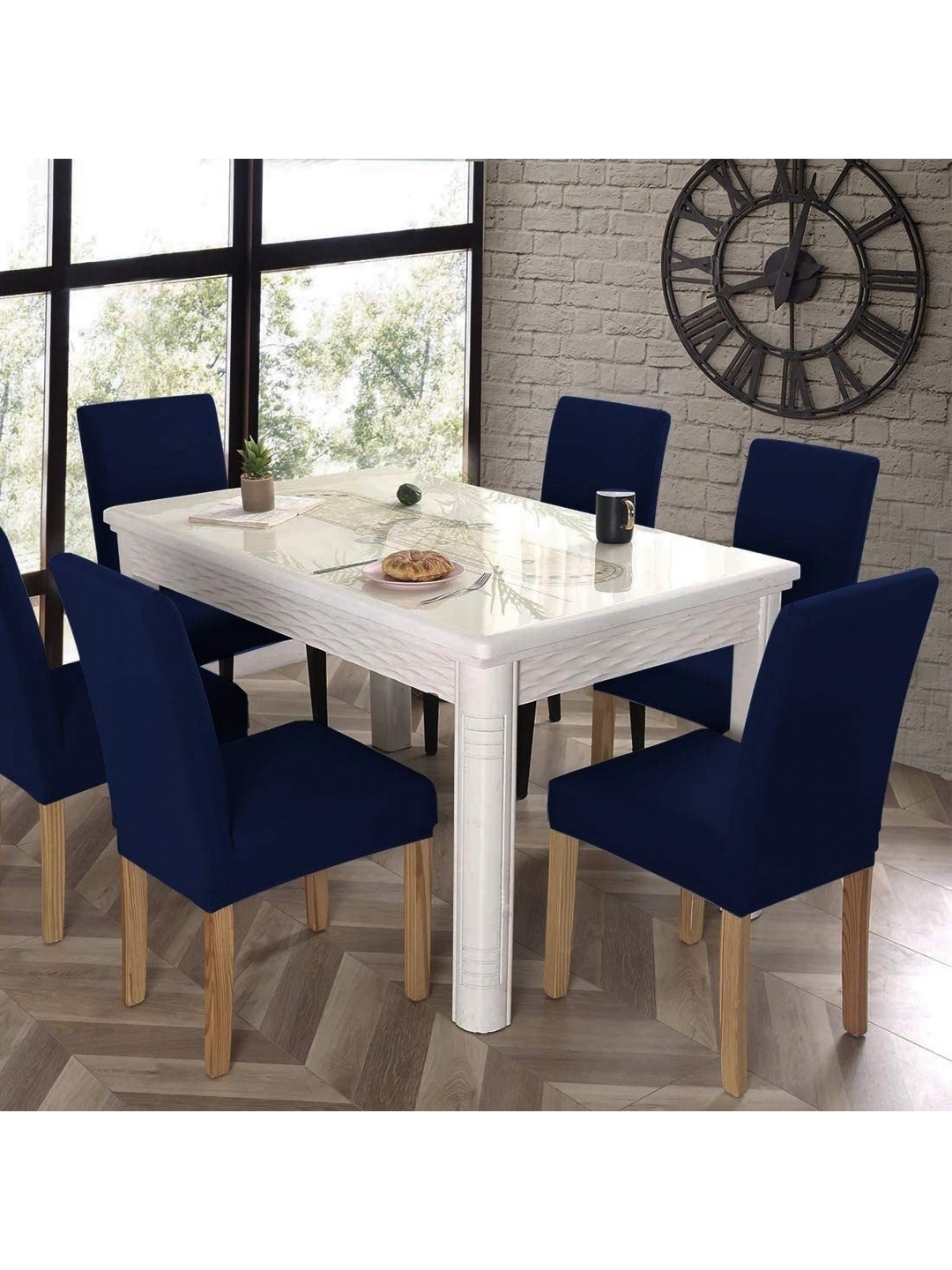 

hargunz Pack of 6 Navy Blue Microfiber Comfortable Seat Square Chair Cover