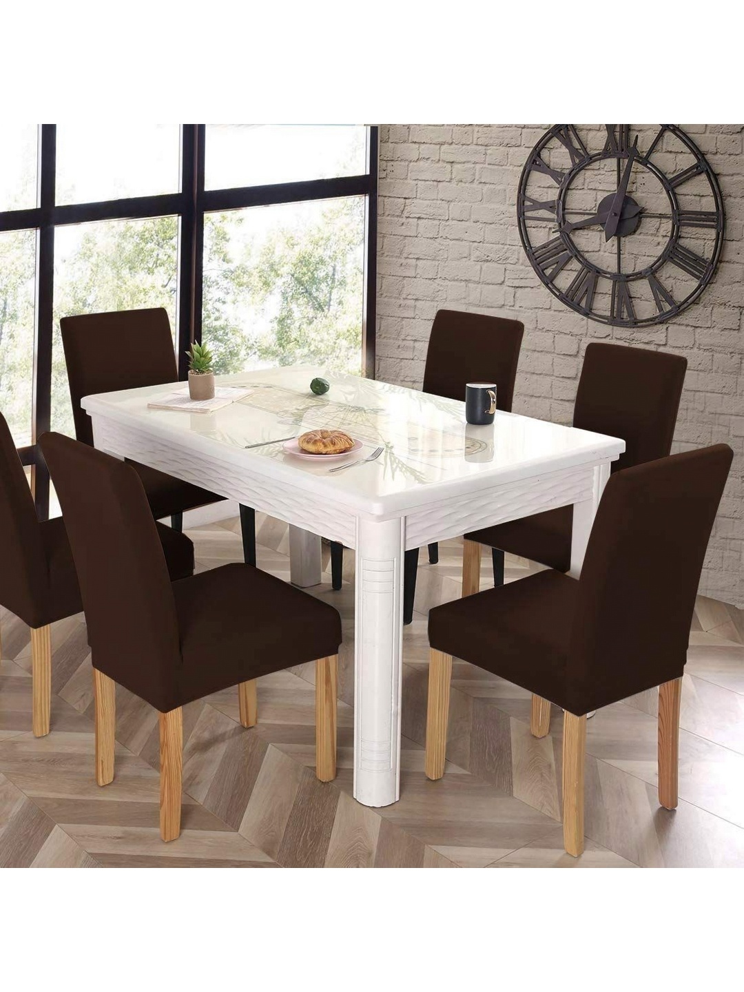 

hargunz Set Of 6 Coffee Brown Stretchable ChairCovers