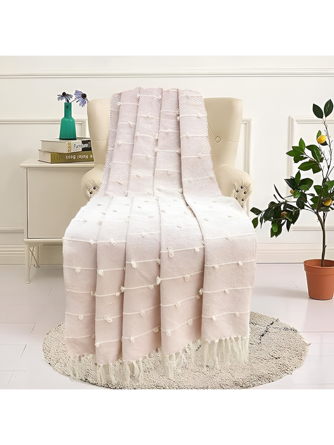 

SAJAVAT Pink & Beige Self-Design Pure Cotton Throw