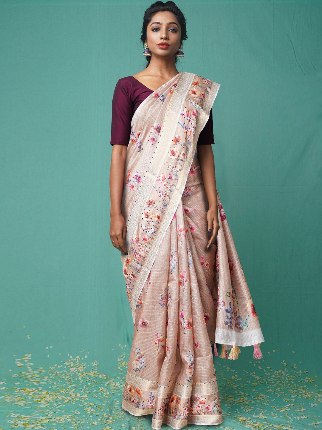 Unnati Silks Ethnic Motifs Zari Pure Silk Handloom Kota Saree, Cream