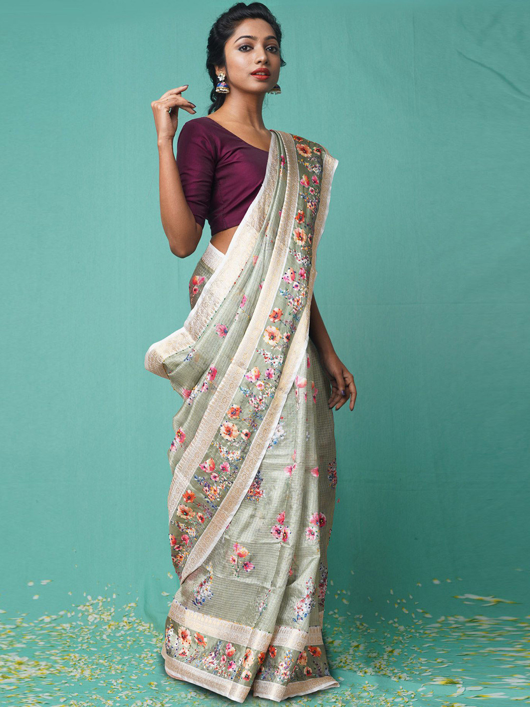 

Unnati Silks Ethnic Motifs Zari Pure Silk Handloom Kota Saree, Green