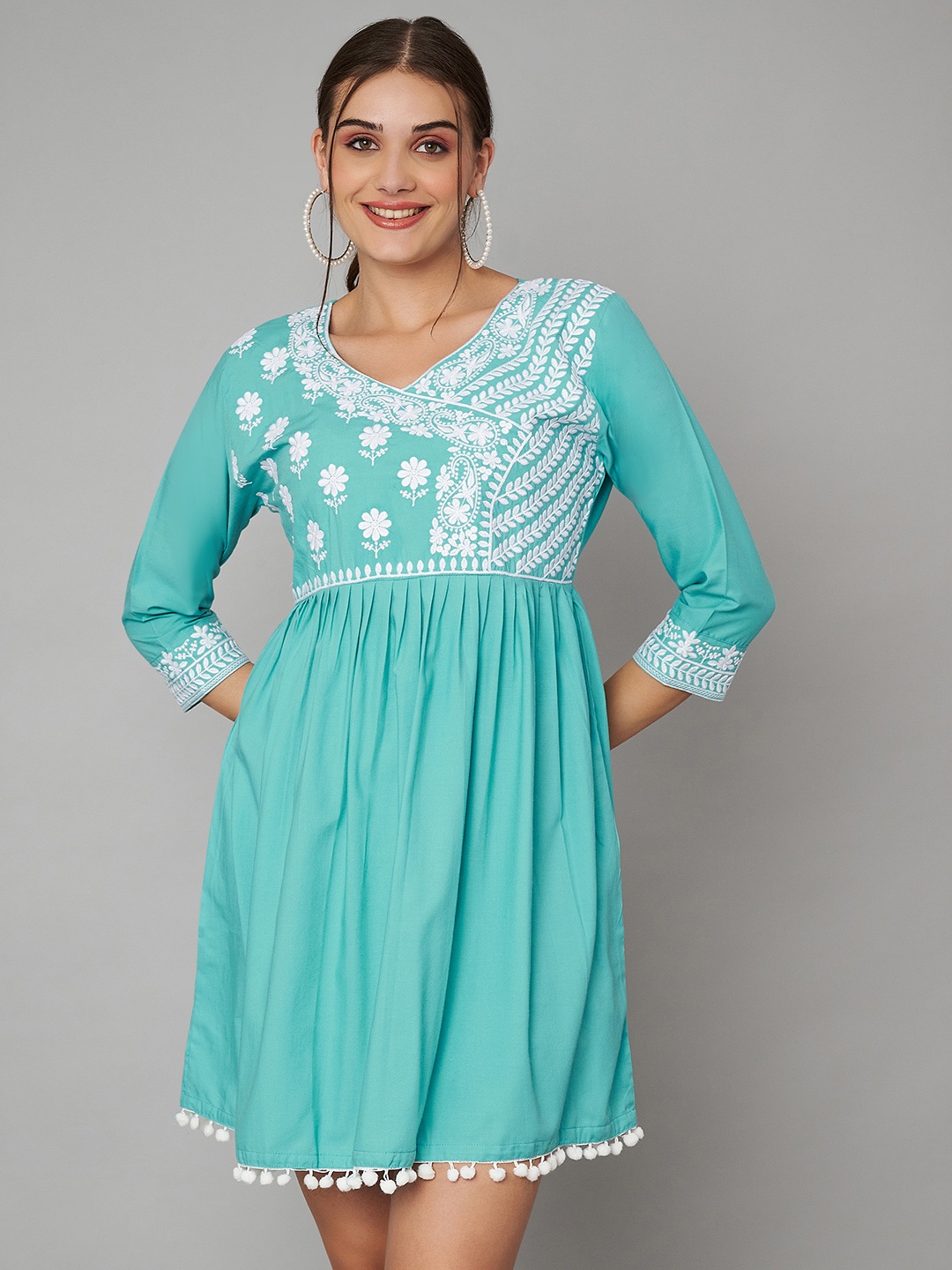 

KOI SLEEPWEAR Embroidered Floral Fit & Flare Mini Dress, Blue