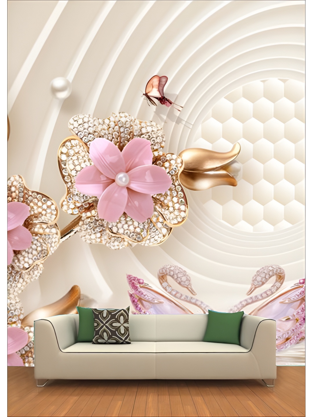 Aura White & Pink 3D Printed Self Adhesive Wall Sticker