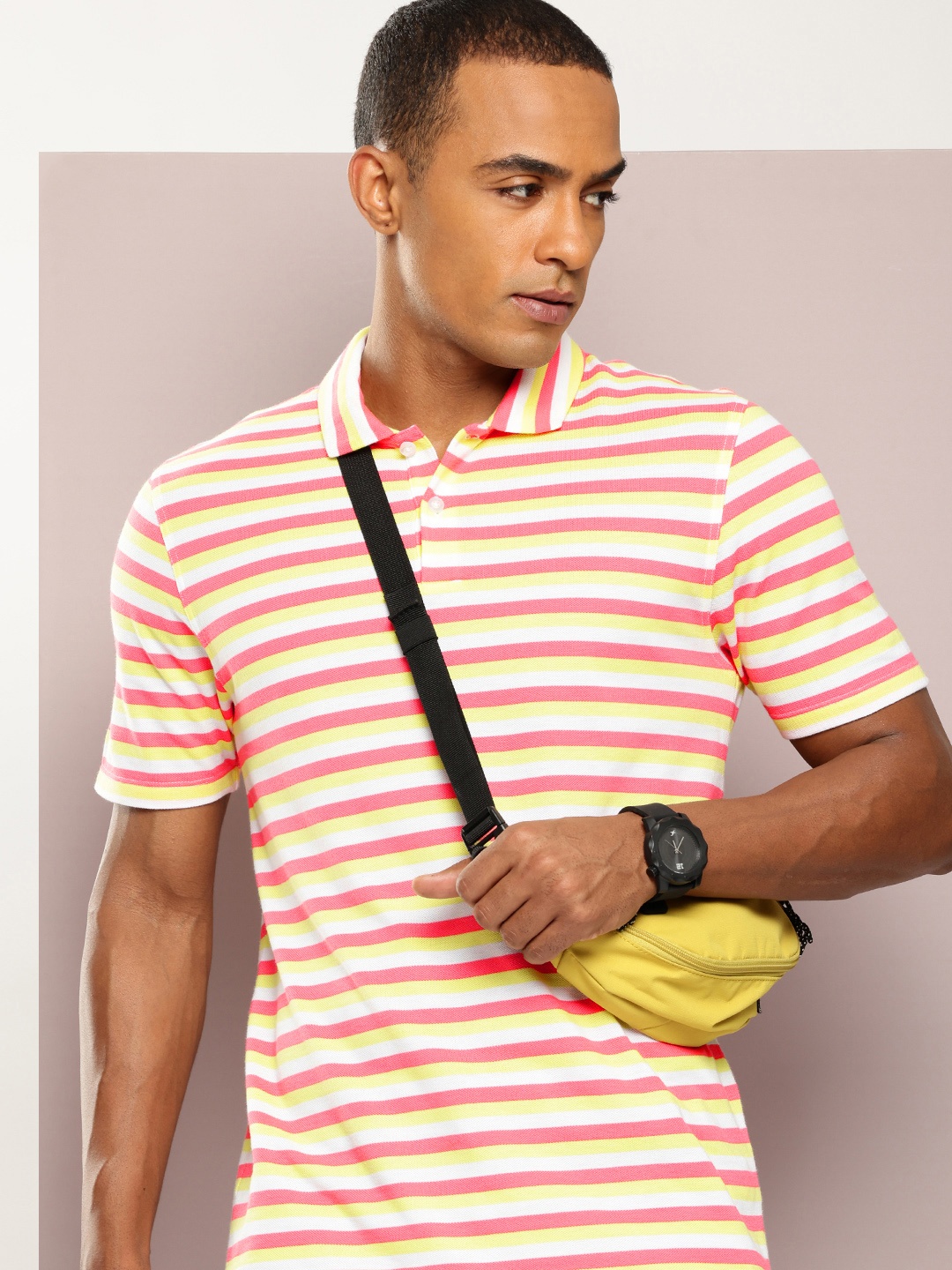 

Kook N Keech Men Striped Polo Collar Pure Cotton T-shirt, Yellow