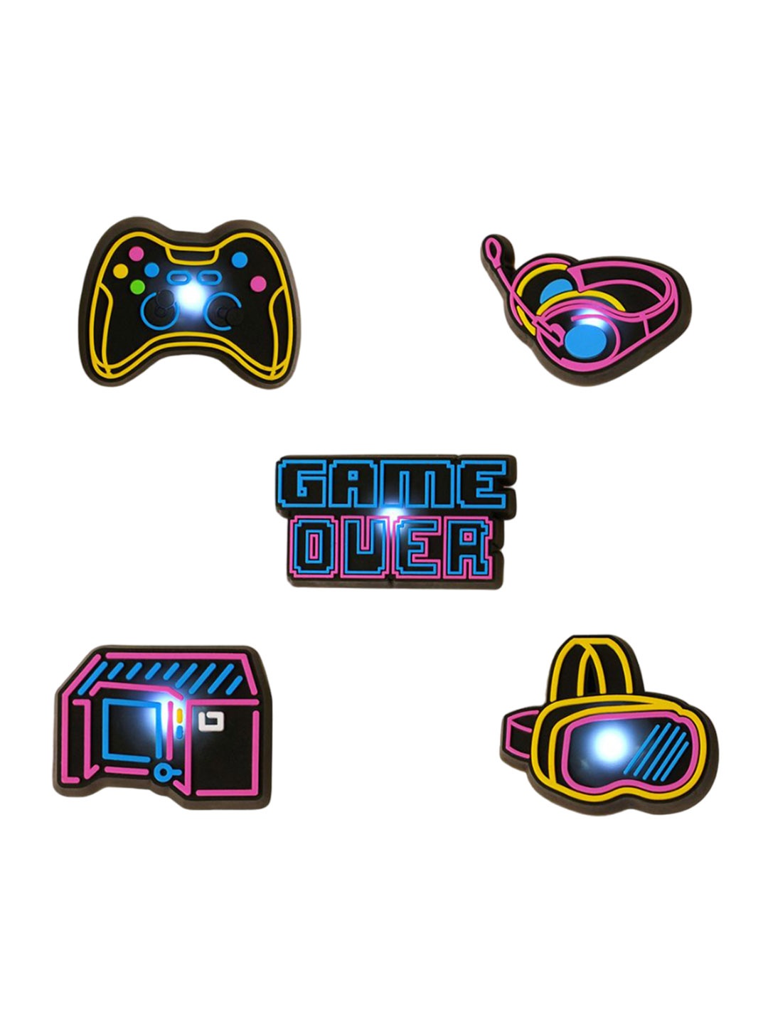 Crocs 5 Pcs Lights Up Neon Gamer Charm Jibbitz, Black