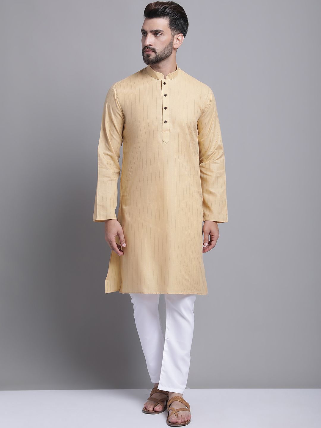 

Armaan Ethnic Men Striped Regular Kurta with Pyjamas, Beige