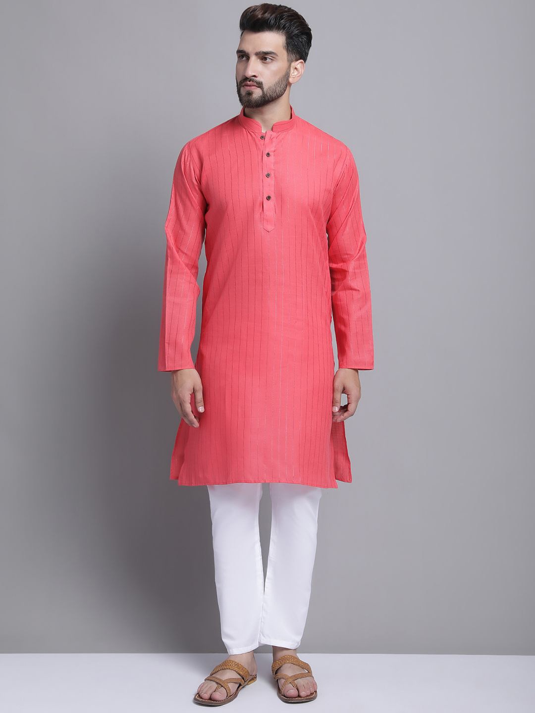 

Armaan Ethnic Men Striped Regular Kurta with Pyjamas, Pink