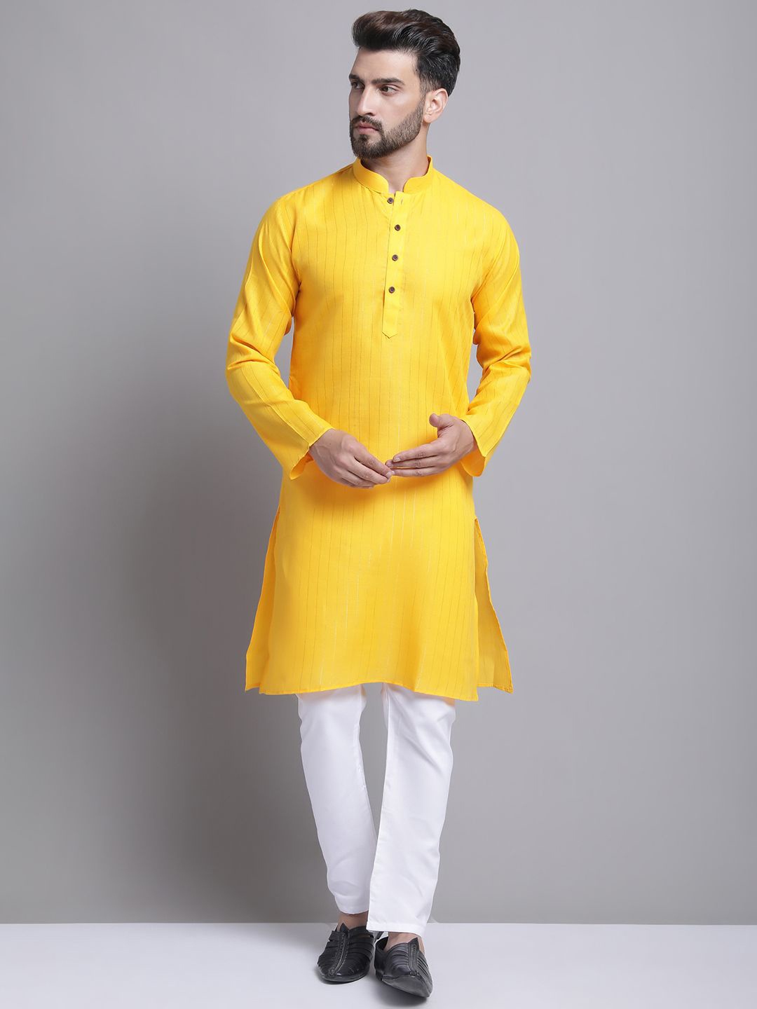 

Armaan Ethnic Men Striped Regular Kurta with Pyjamas, Yellow