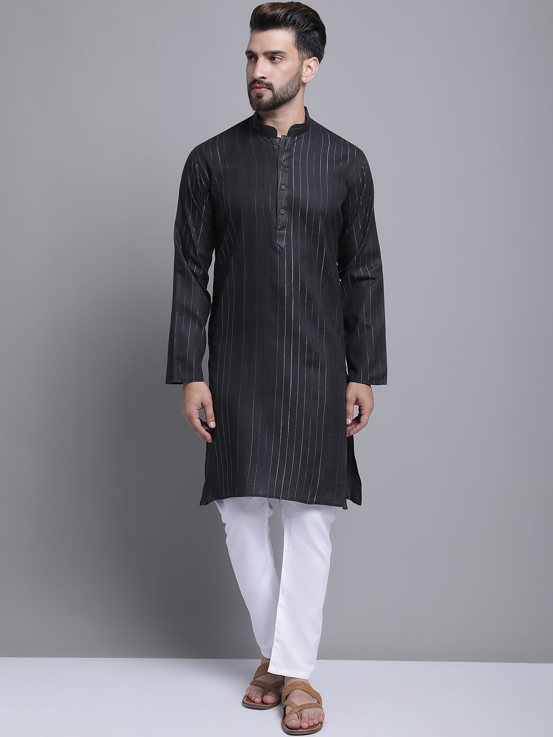 

Armaan Ethnic Men Striped Regular Kurta with Pyjamas, Black