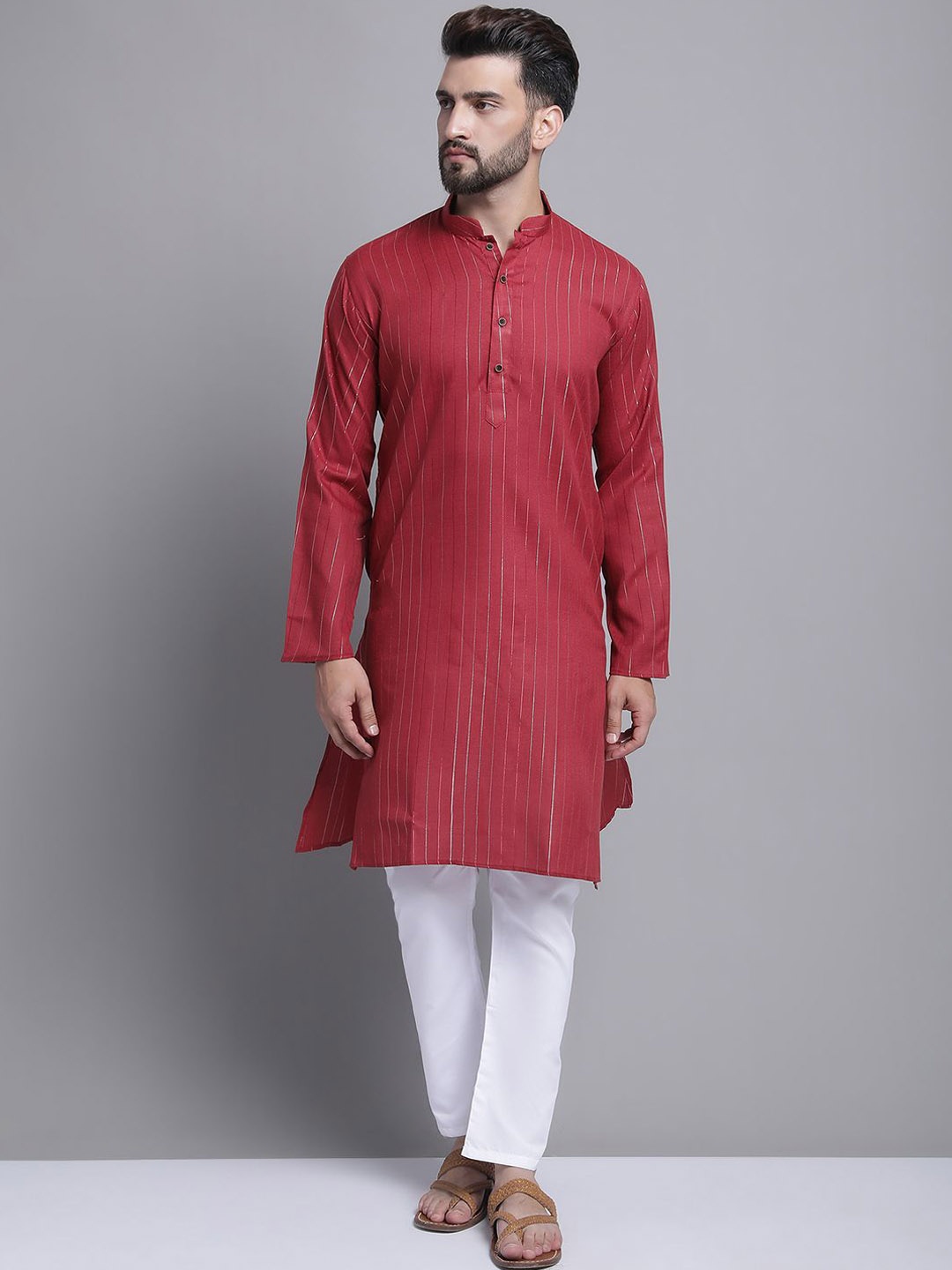 

Armaan Ethnic Men Striped Regular Kurta with Pyjamas, Maroon