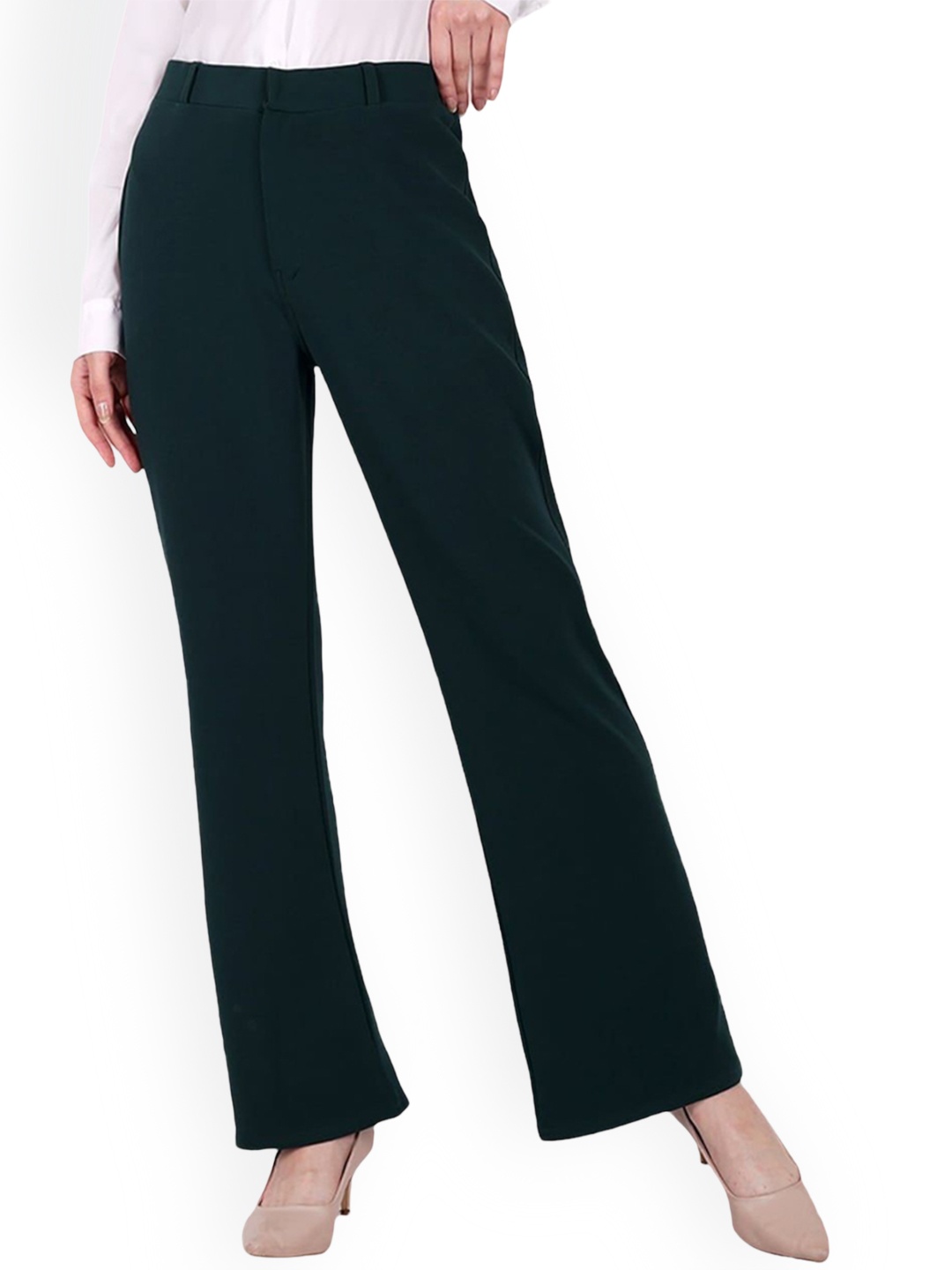 

BAESD Women Straight Fit High-Rise Easy Wash Trousers, Green