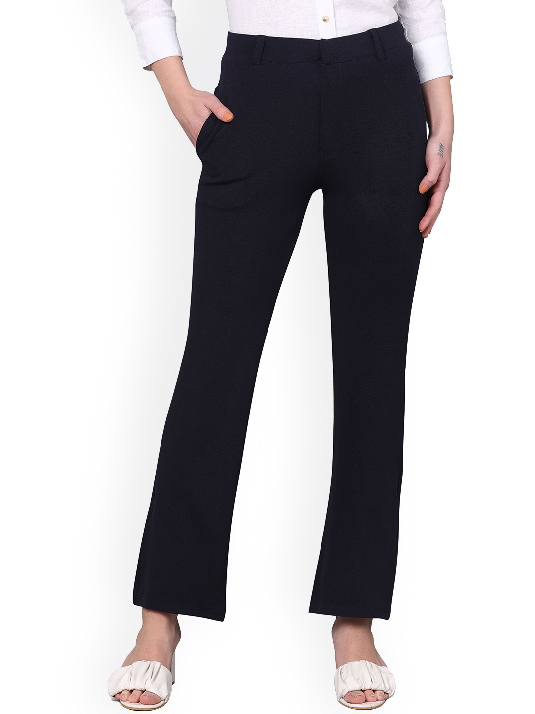

BAESD Women Straight Fit High-Rise Easy Wash Trousers, Blue