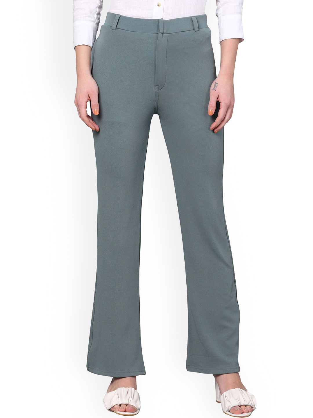 

BAESD Women Straight Fit High-Rise Easy Wash Trousers, Lime green