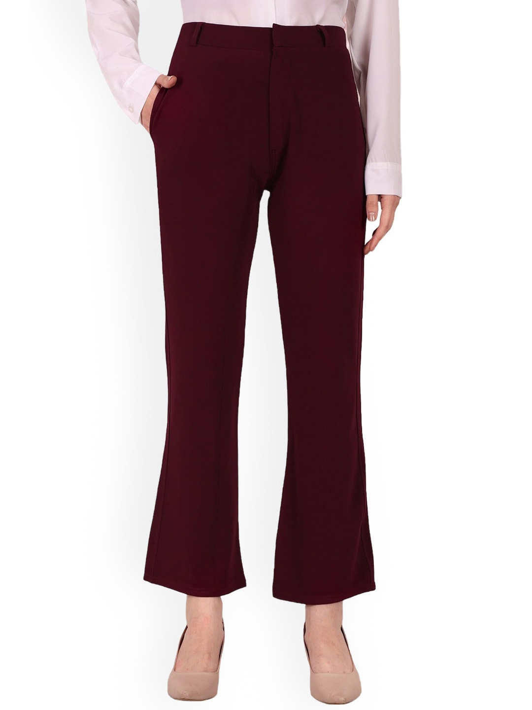BAESD Women Straight Fit High-Rise Easy Wash Trousers, Purple