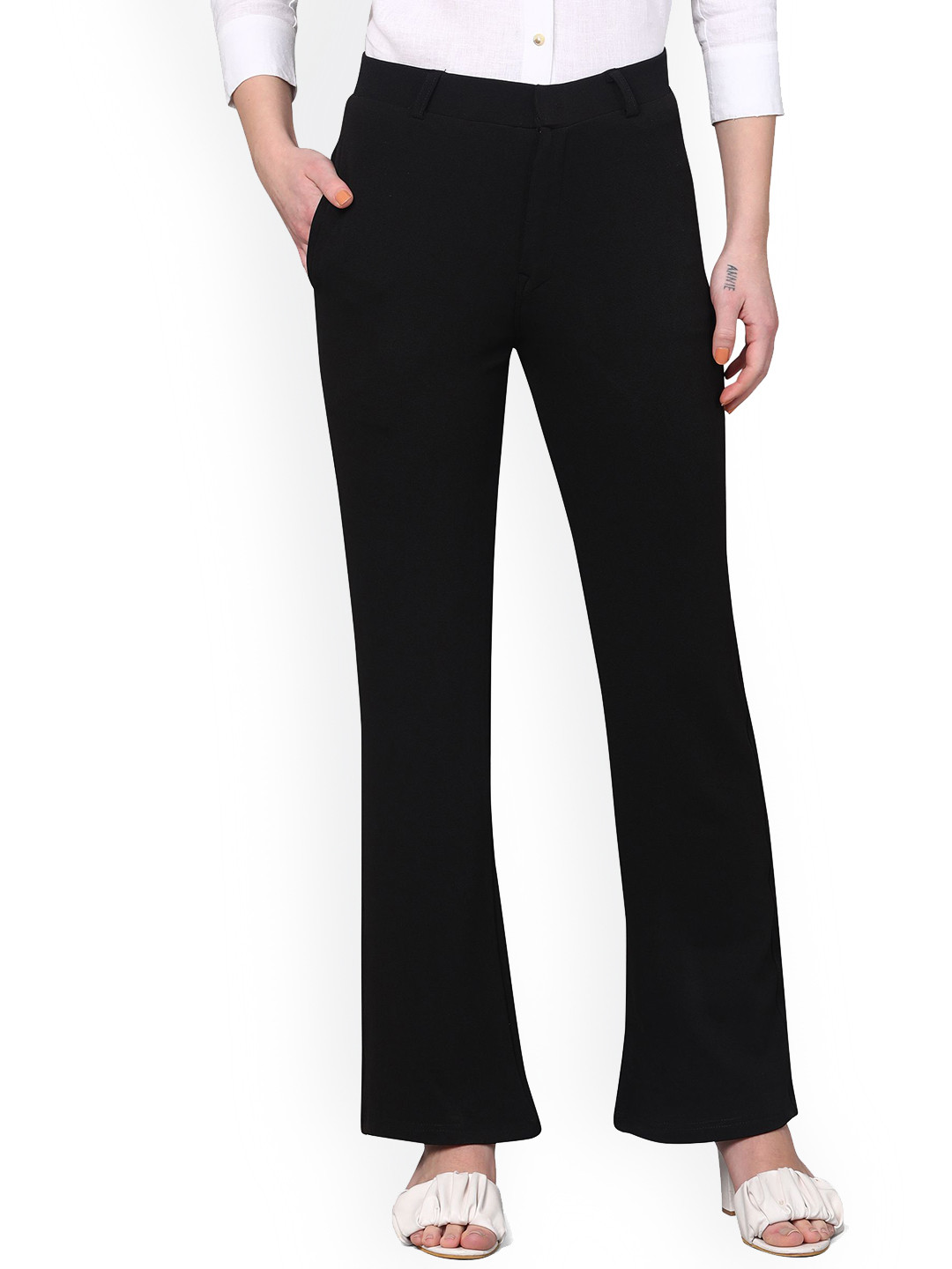 

BAESD Women Straight Fit High-Rise Easy Wash Trousers, Black