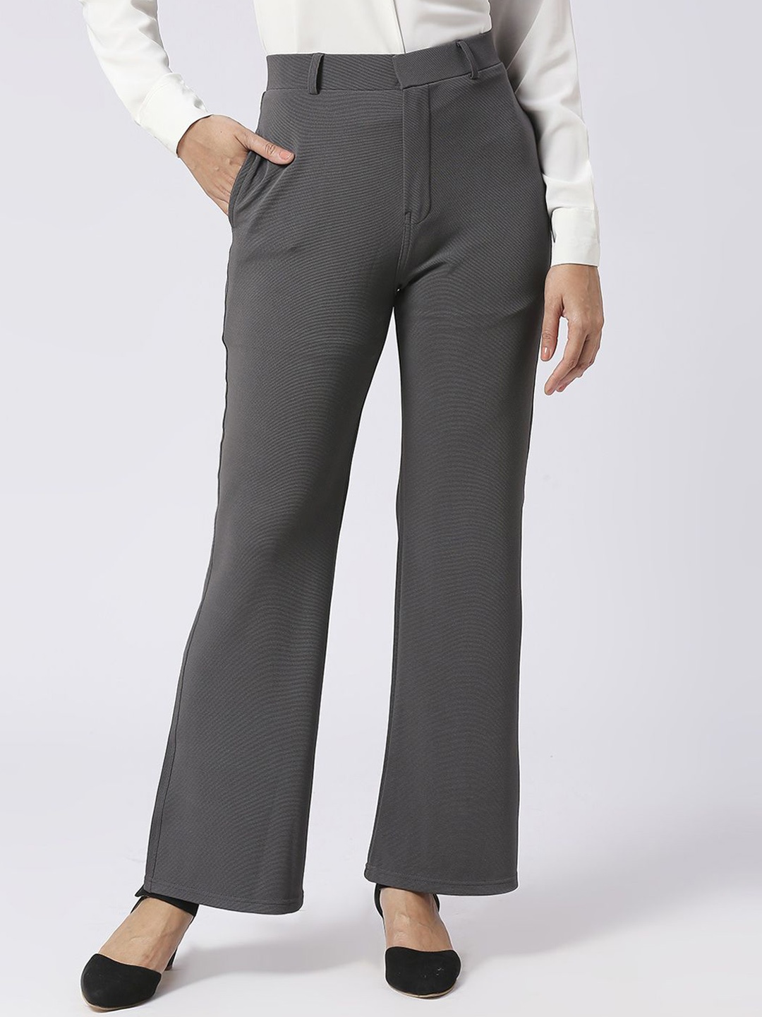

BAESD Women Straight Fit High-Rise Easy Wash Trousers, Grey