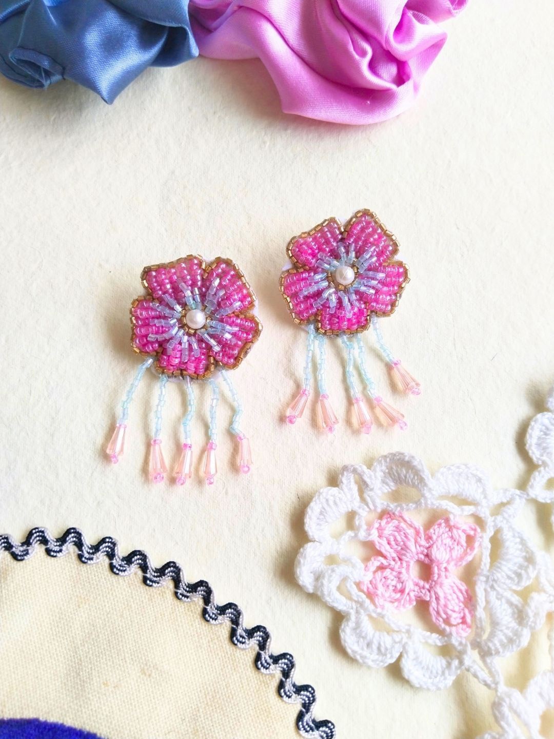 

Sangria Beaded Floral Earrings, Gold