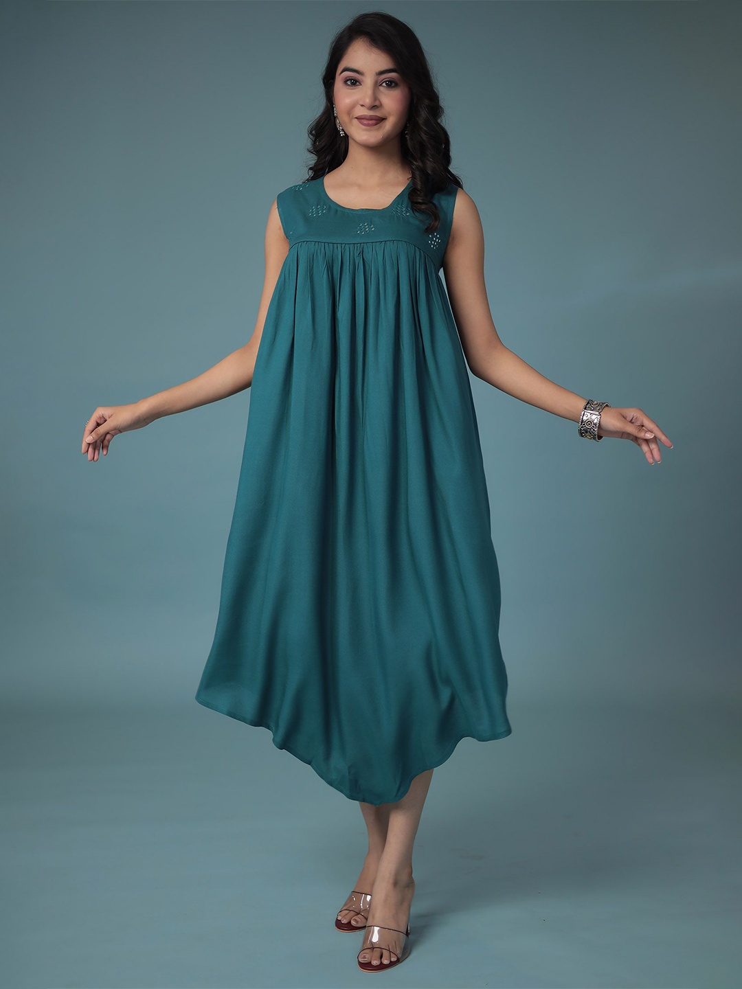 

ZARI A-Line Midi Dress, Green