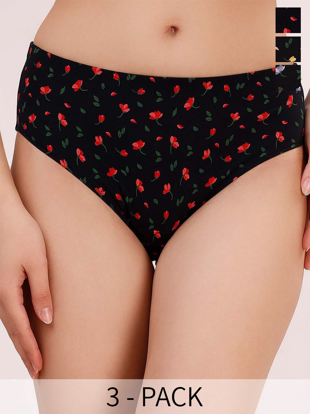

Soie Pack Of 3 Printed High-Rise Hipster Briefs 3FCB-30-5 MULTI PACK-B, Black