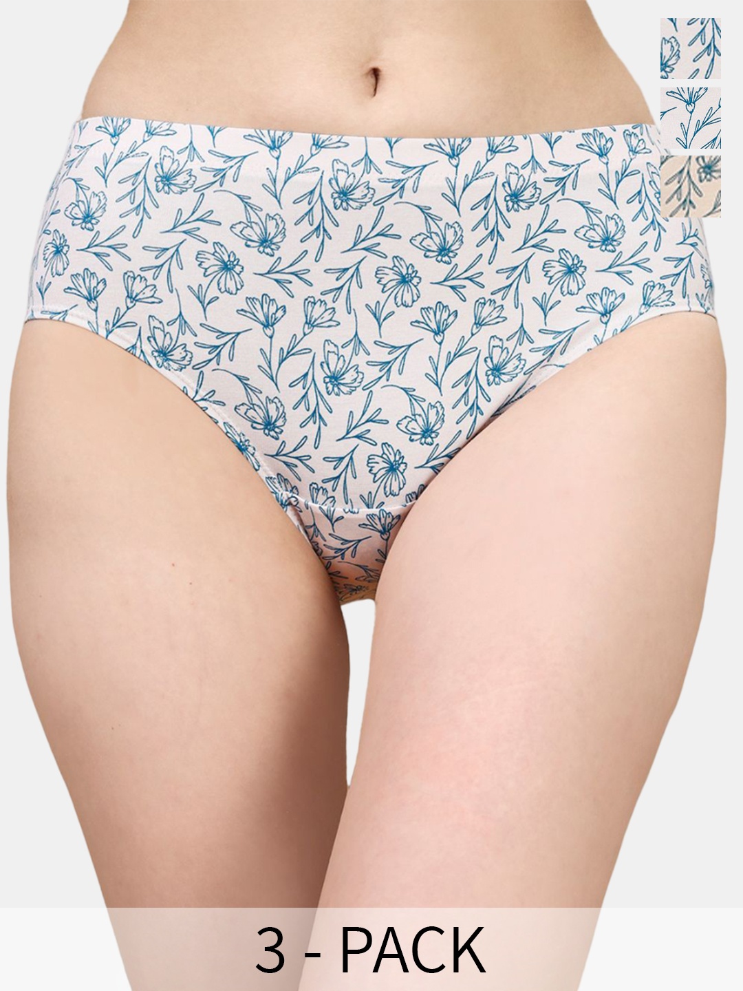 Soie Pack Of 3 High-Rise Hipster Briefs- 3FCB-30-2 MULTI PACK-B, White