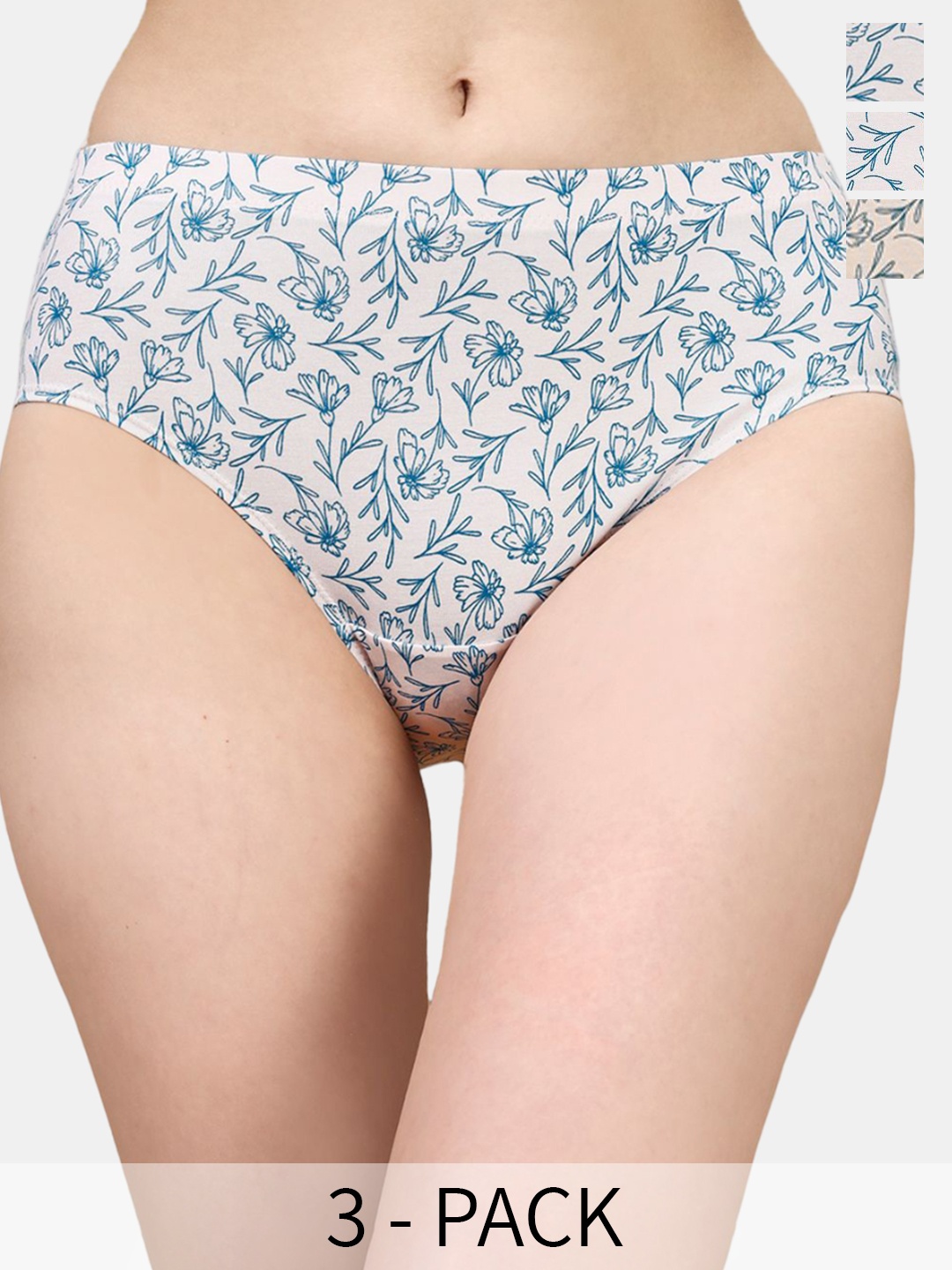 

Soie Pack Of 3 Printed High-Rise Hipster Briefs 3FCB-30-2 MULTI PACK-B, Cream
