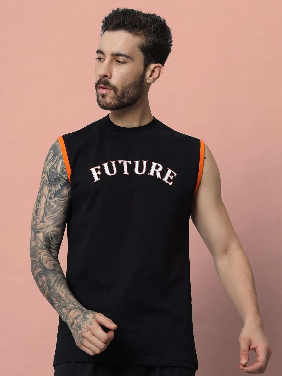 

WEARDUDS Men Typography Colourblocked Hooded Applique T-shirt, Black