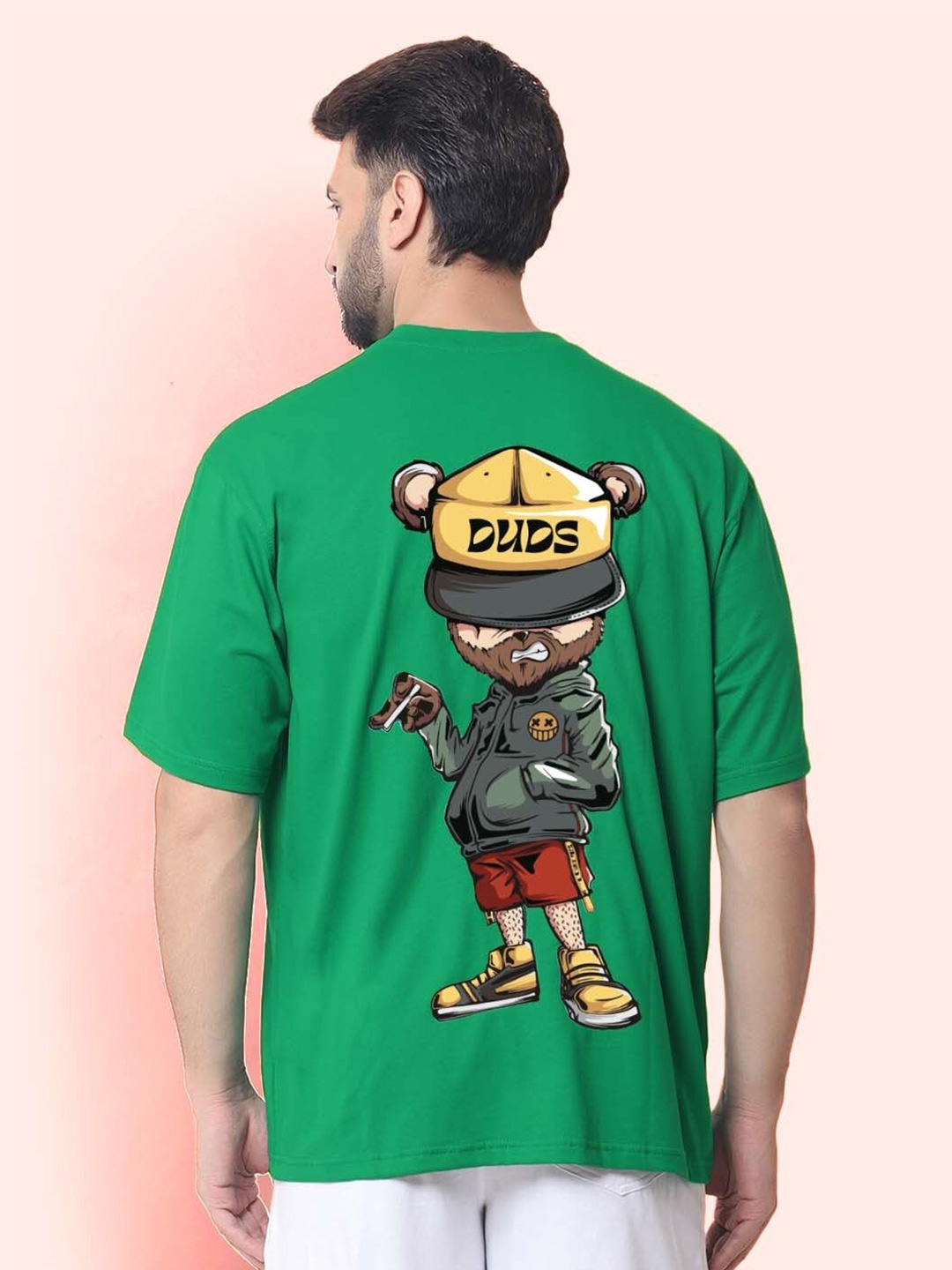 

WEARDUDS Men Printed Extended Sleeves Raw Edge T-shirt, Green