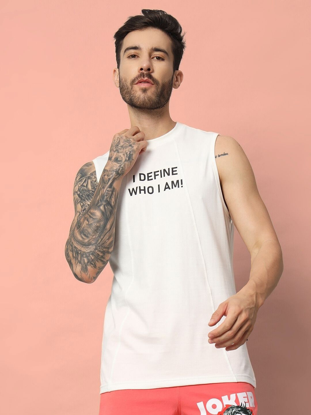 

WEARDUDS Men Biker Printed Applique T-shirt, Off white