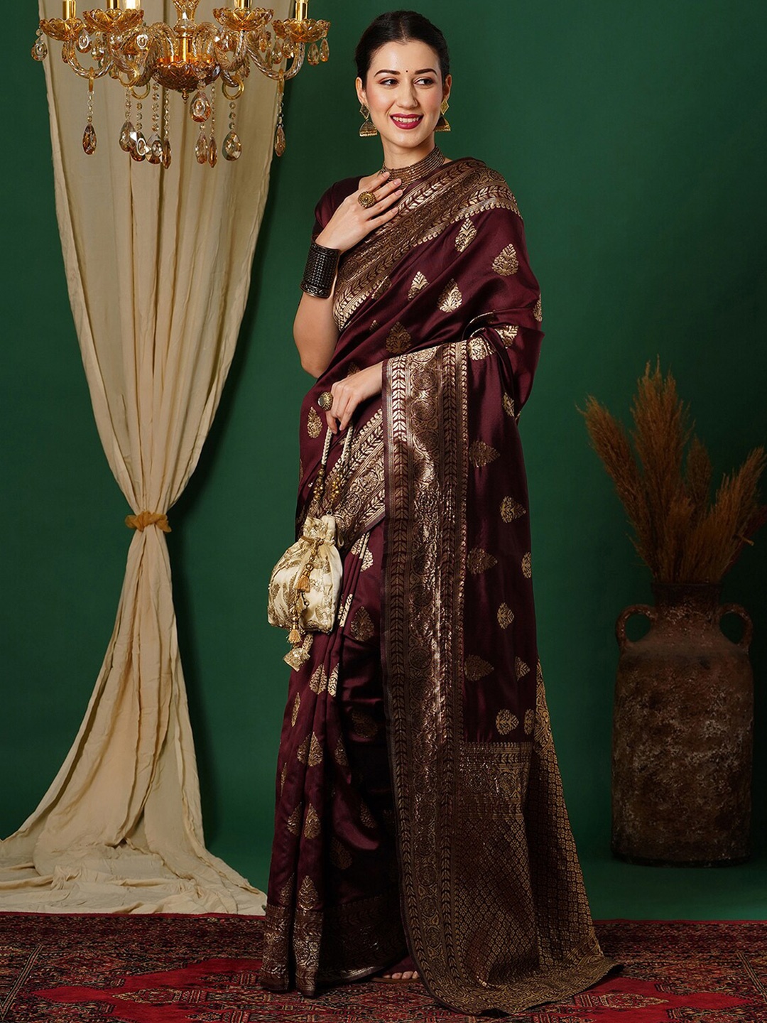 

KALINI Woven Design Zari Art Silk Banarasi Saree, Maroon