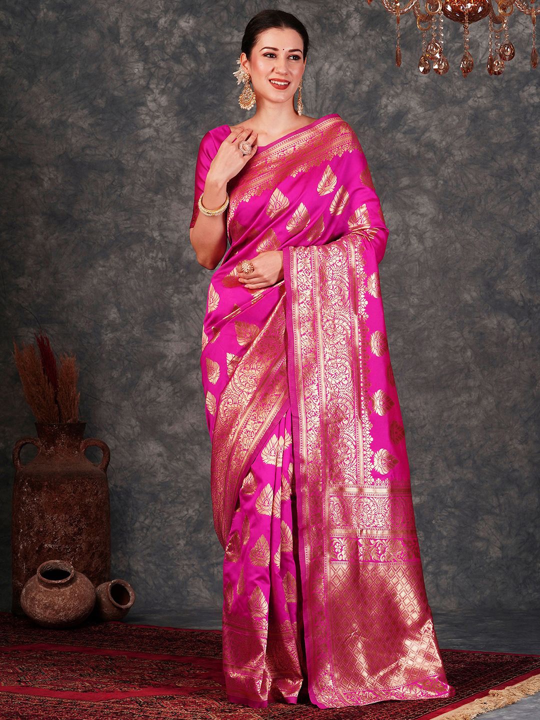 

KALINI Woven Design Zari Art Silk Banarasi Saree, Magenta