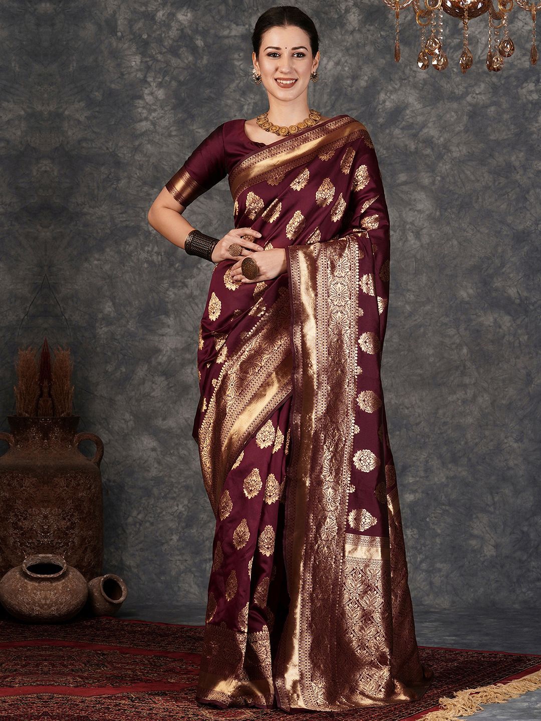 

KALINI Woven Design Zari Art Silk Banarasi Saree, Maroon