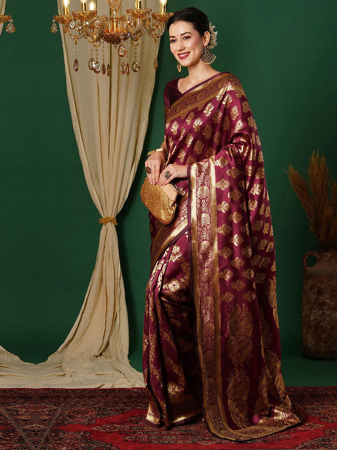 

KALINI Woven Design Zari Art Silk Banarasi Saree, Maroon