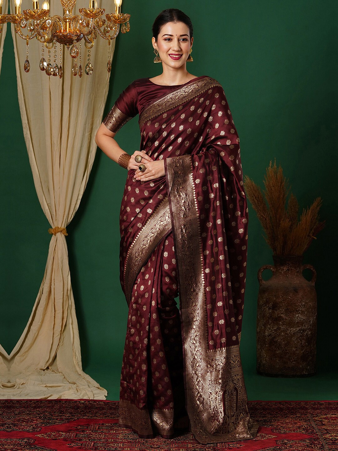 

KALINI Woven Design Zari Art Silk Banarasi Saree, Maroon