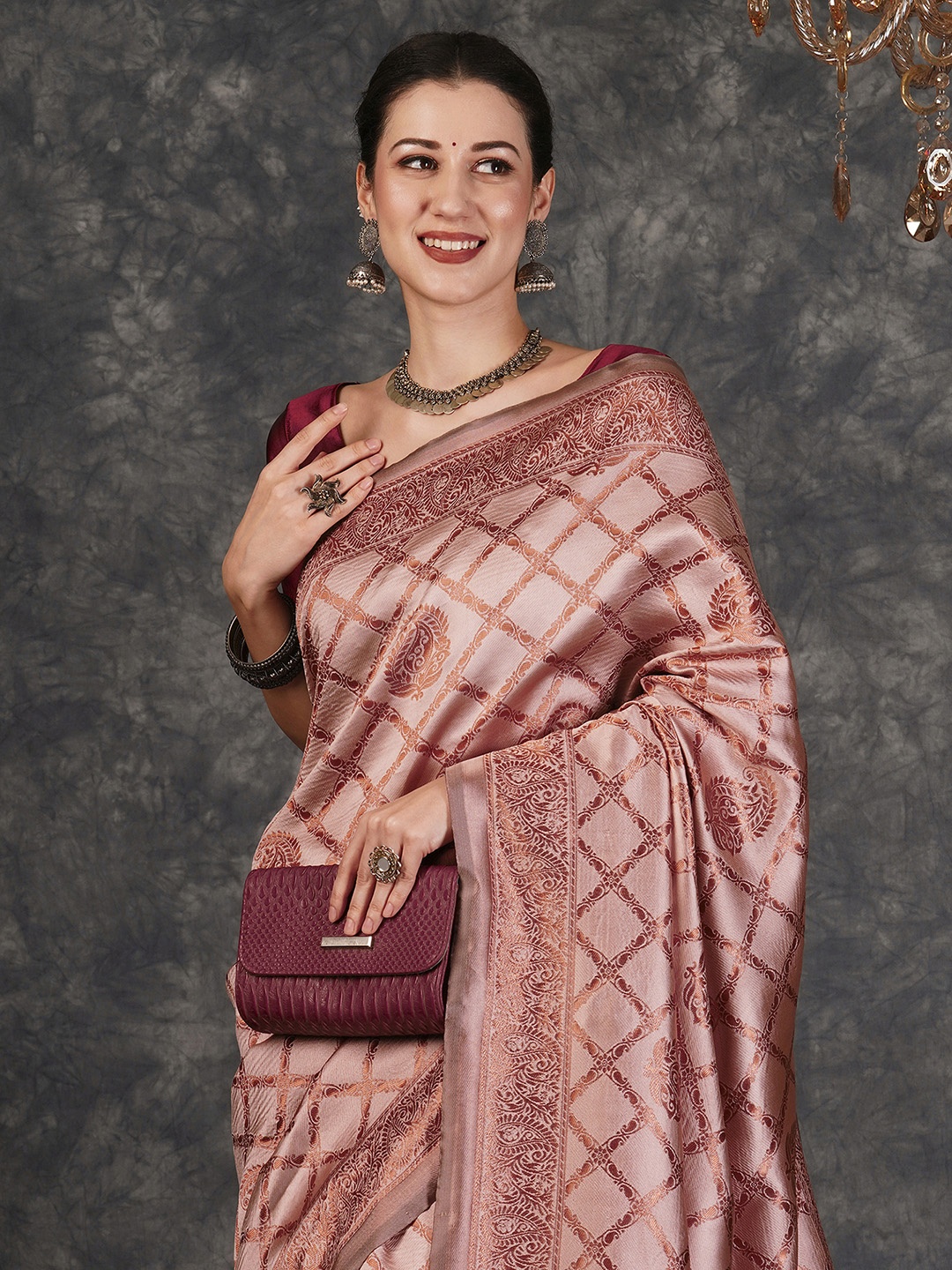 

KALINI Woven Design Zari Silk Blend Designer Banarasi Saree, Pink