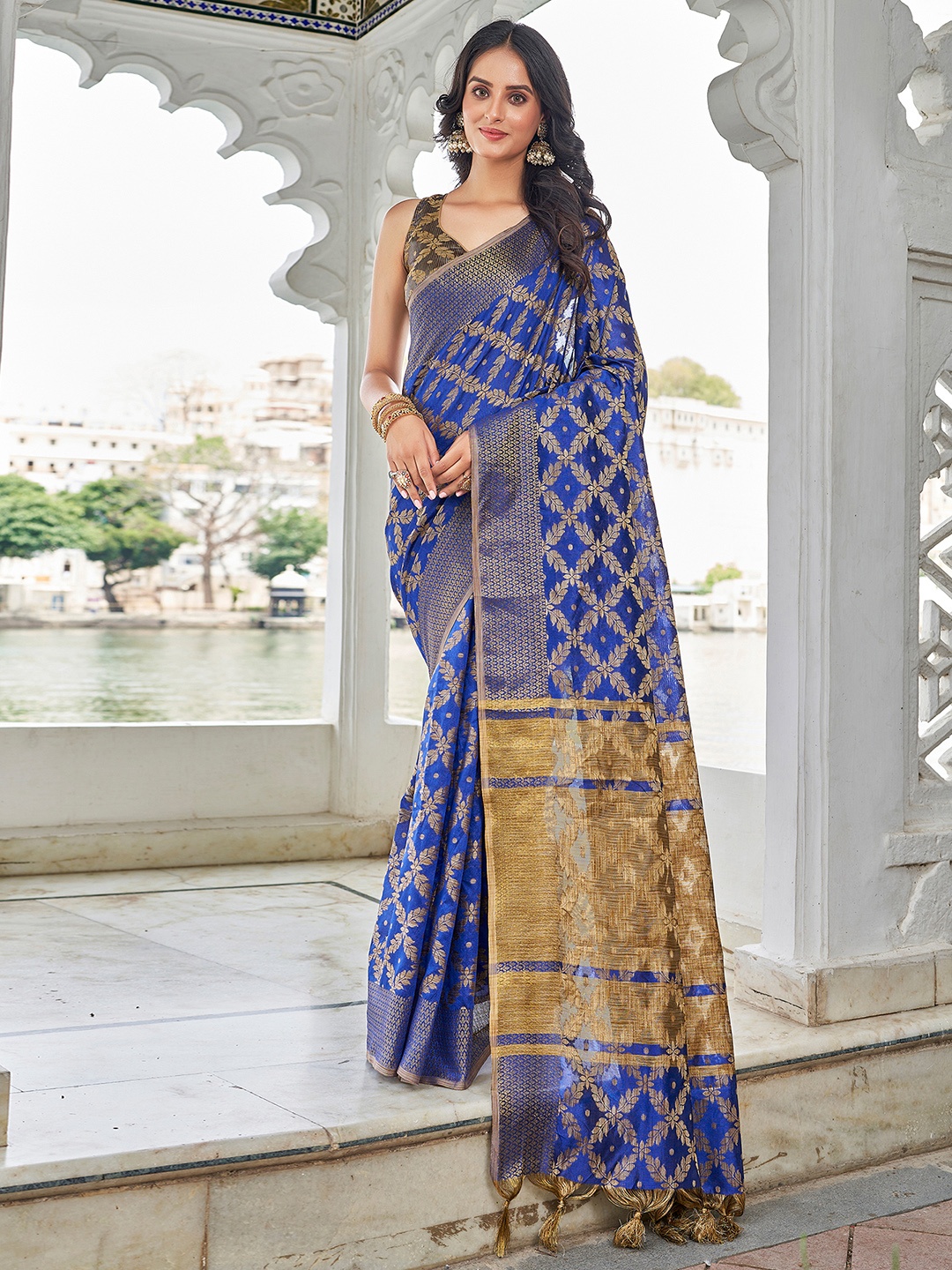 

KALINI Woven Design Zari Banarasi Saree, Blue