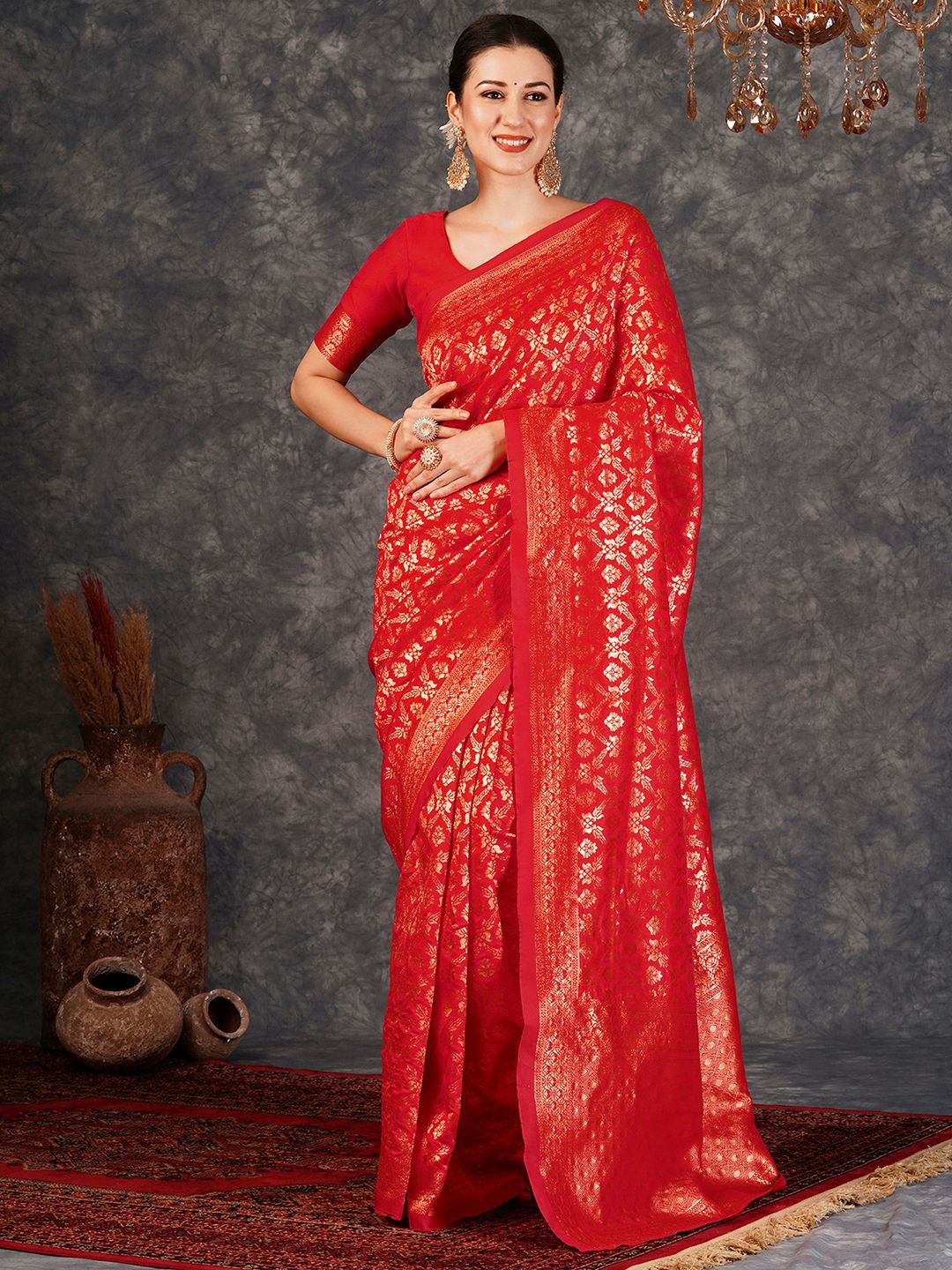 

KALINI Woven Design Zari Banarasi Saree, Red