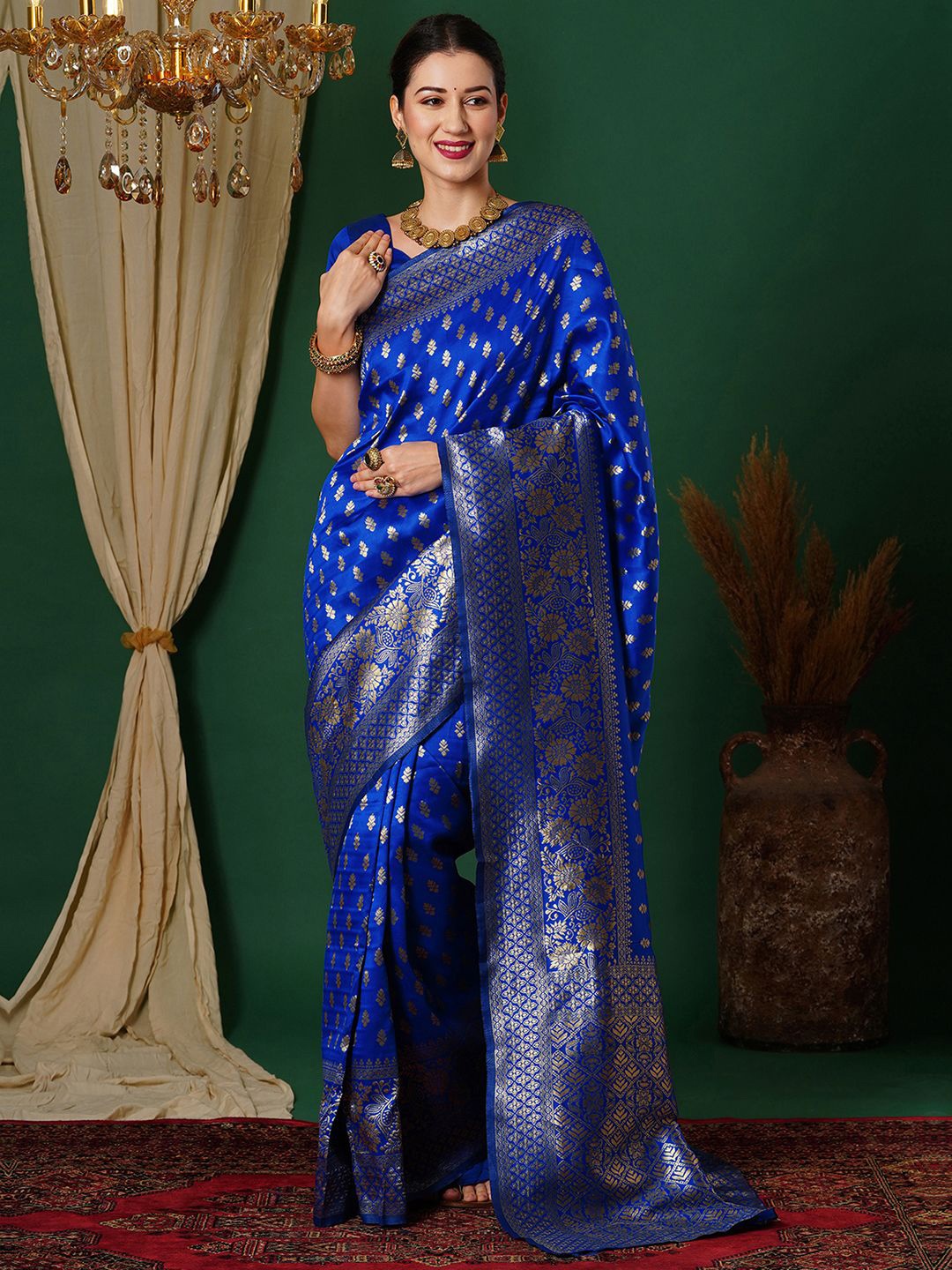 

KALINI Woven Design Zari Banarasi Saree, Navy blue