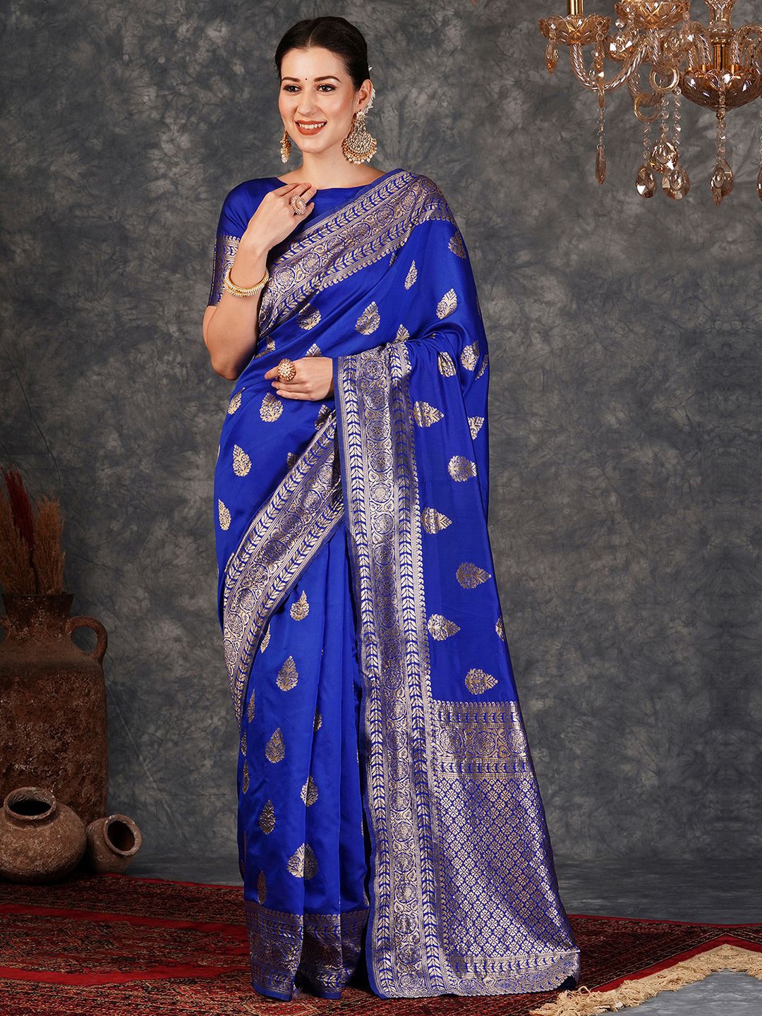 

KALINI Woven Design Zari Banarasi Saree, Navy blue