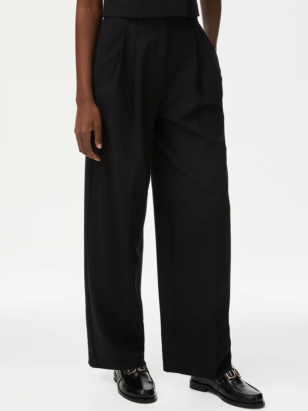 

Marks & Spencer Women Flared High-Rise Trousers, Black