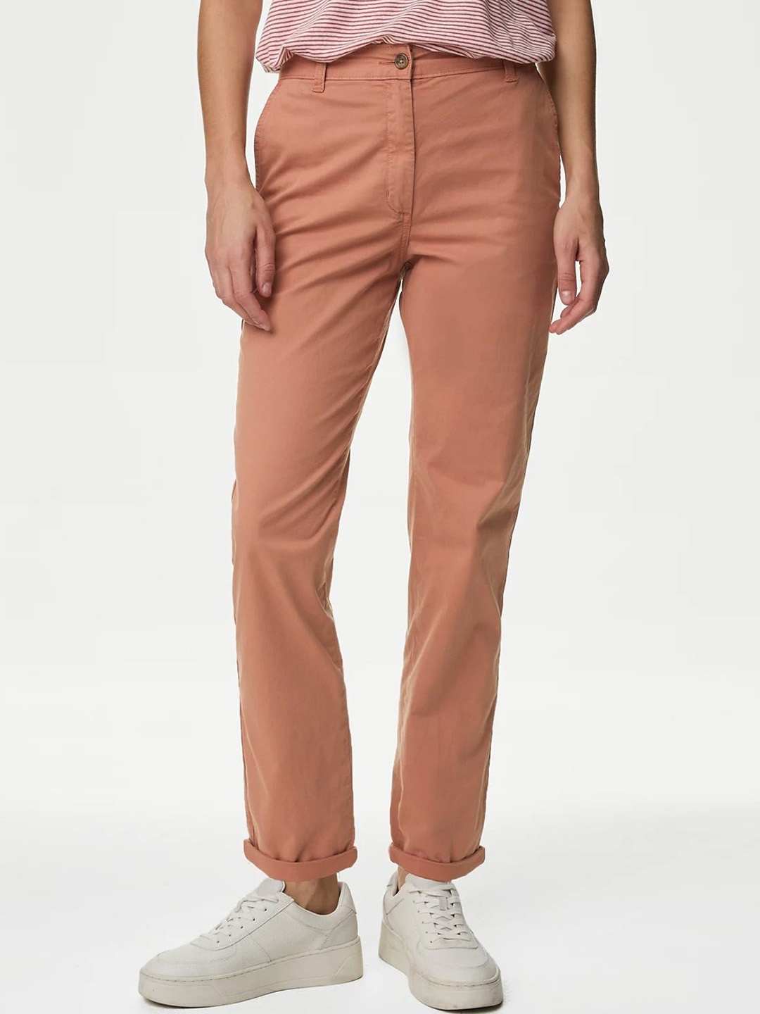 

Marks & Spencer Women Slim Fit High-Rise Trousers, Rust