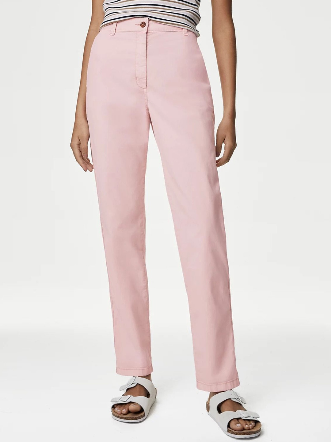 

Marks & Spencer Women Slim Fit High-Rise Chinos Trousers, Pink