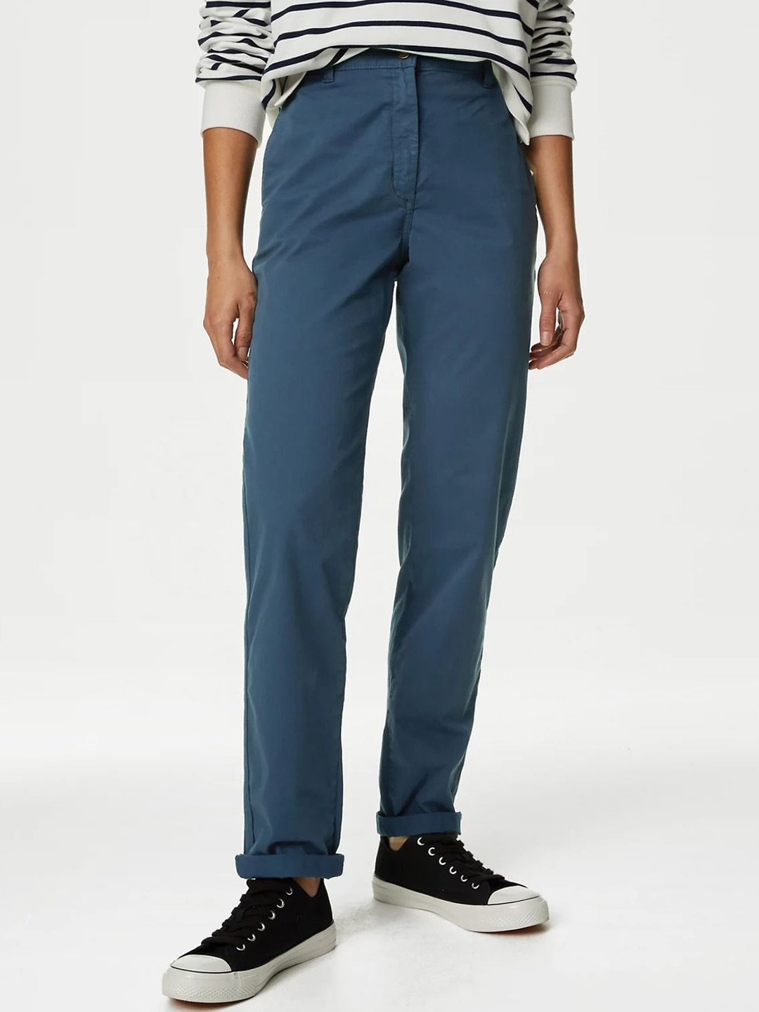 

Marks & Spencer Women Slim Fit High-Rise Trousers, Navy blue