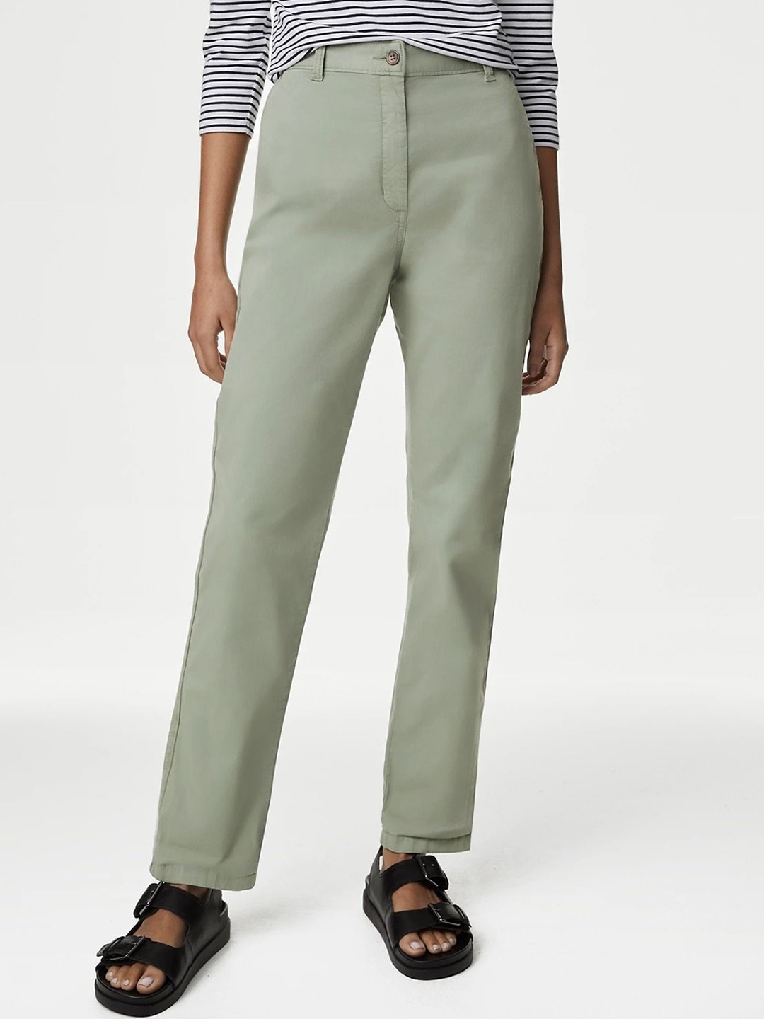 

Marks & Spencer Women Slim Fit High-Rise Chinos Trousers, Green