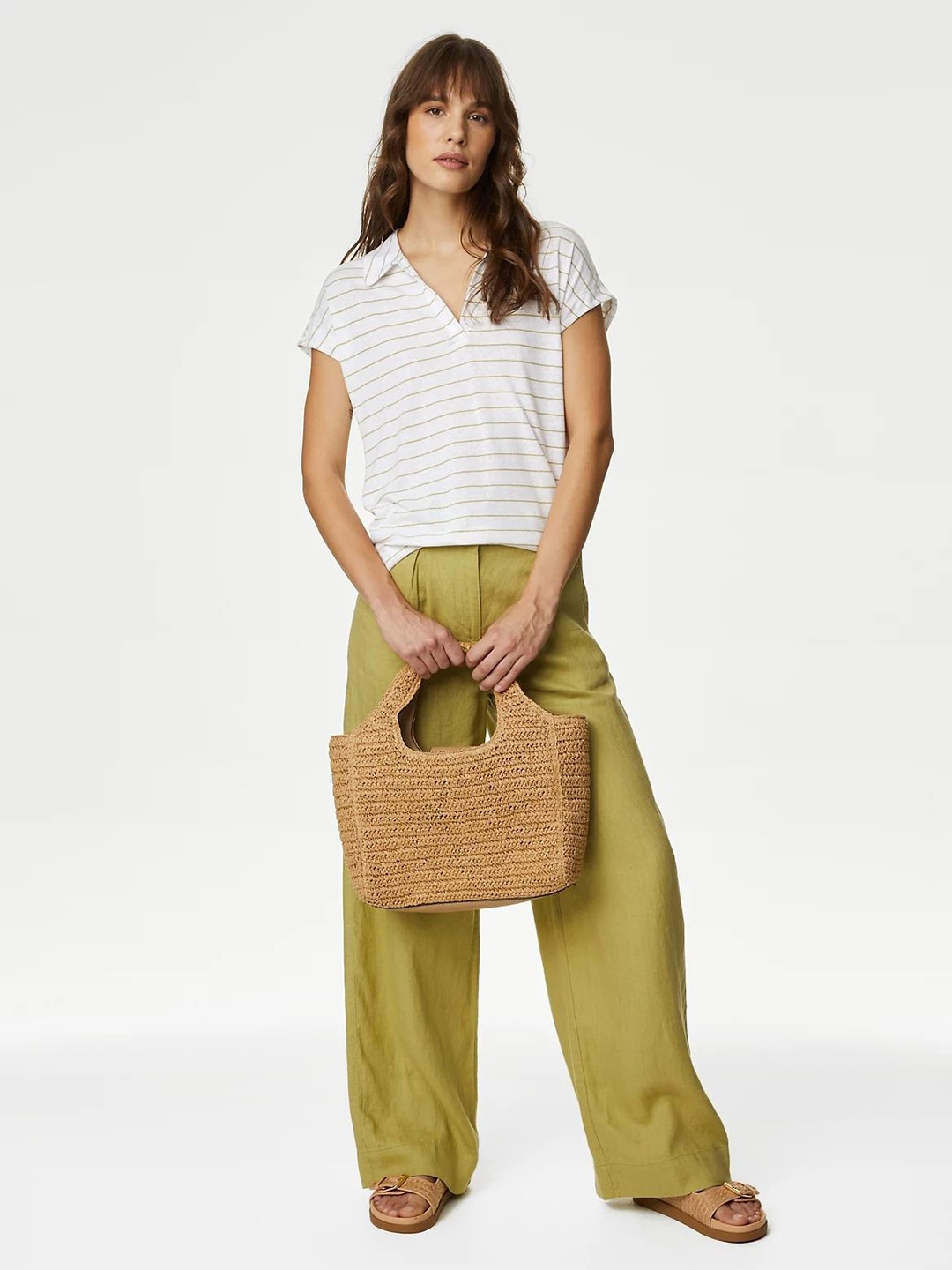 Marks & Spencer Striped Extended Sleeves Top, White