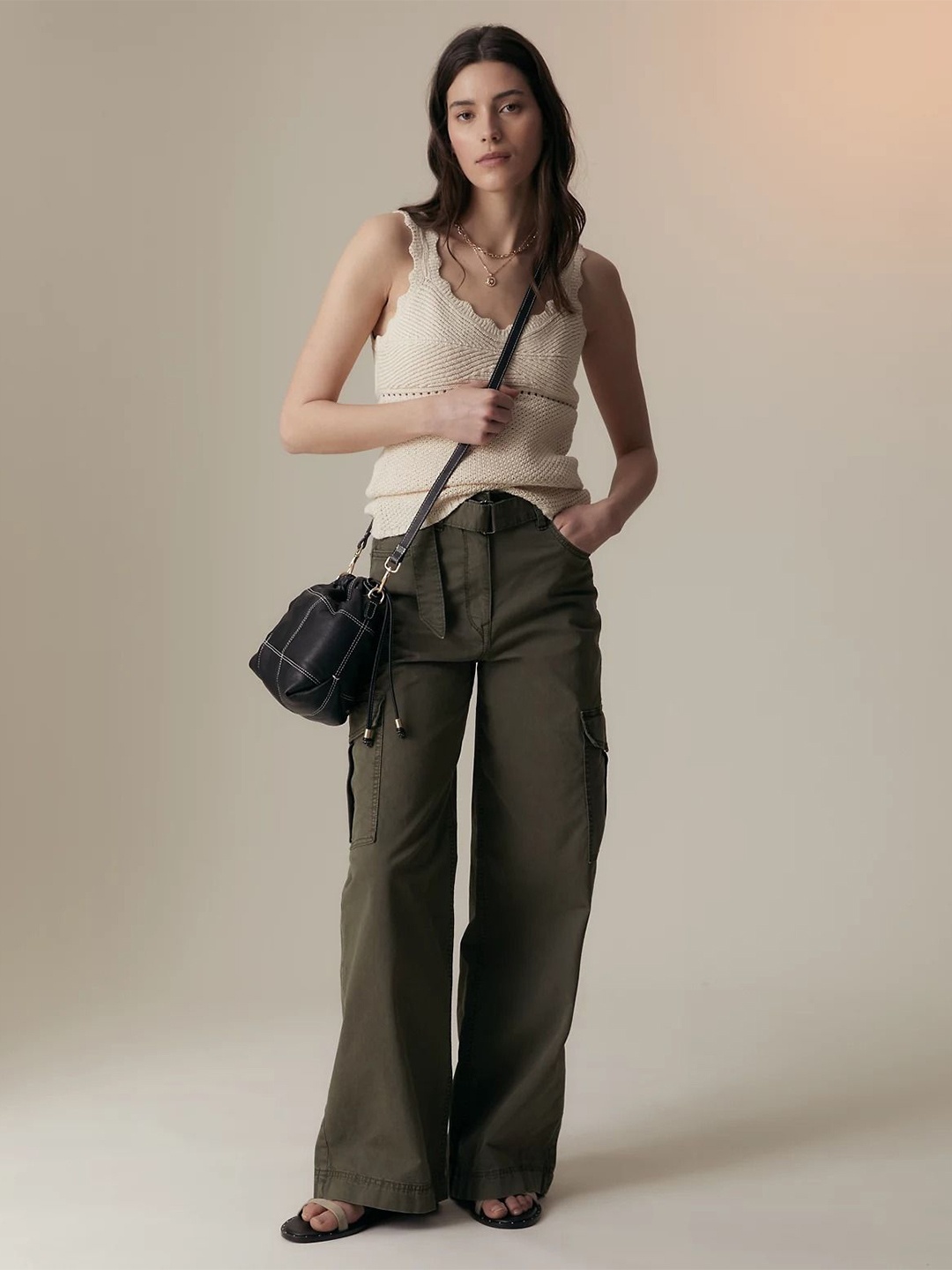 

Marks & Spencer Checked Cotton Top, Beige