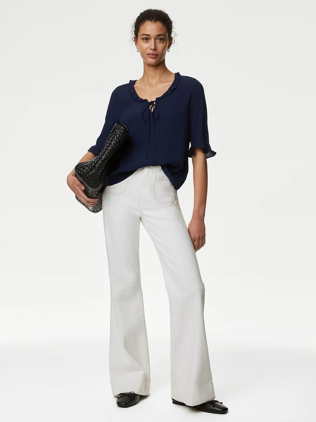 

Marks & Spencer Tie-Up Neck Top, Navy blue
