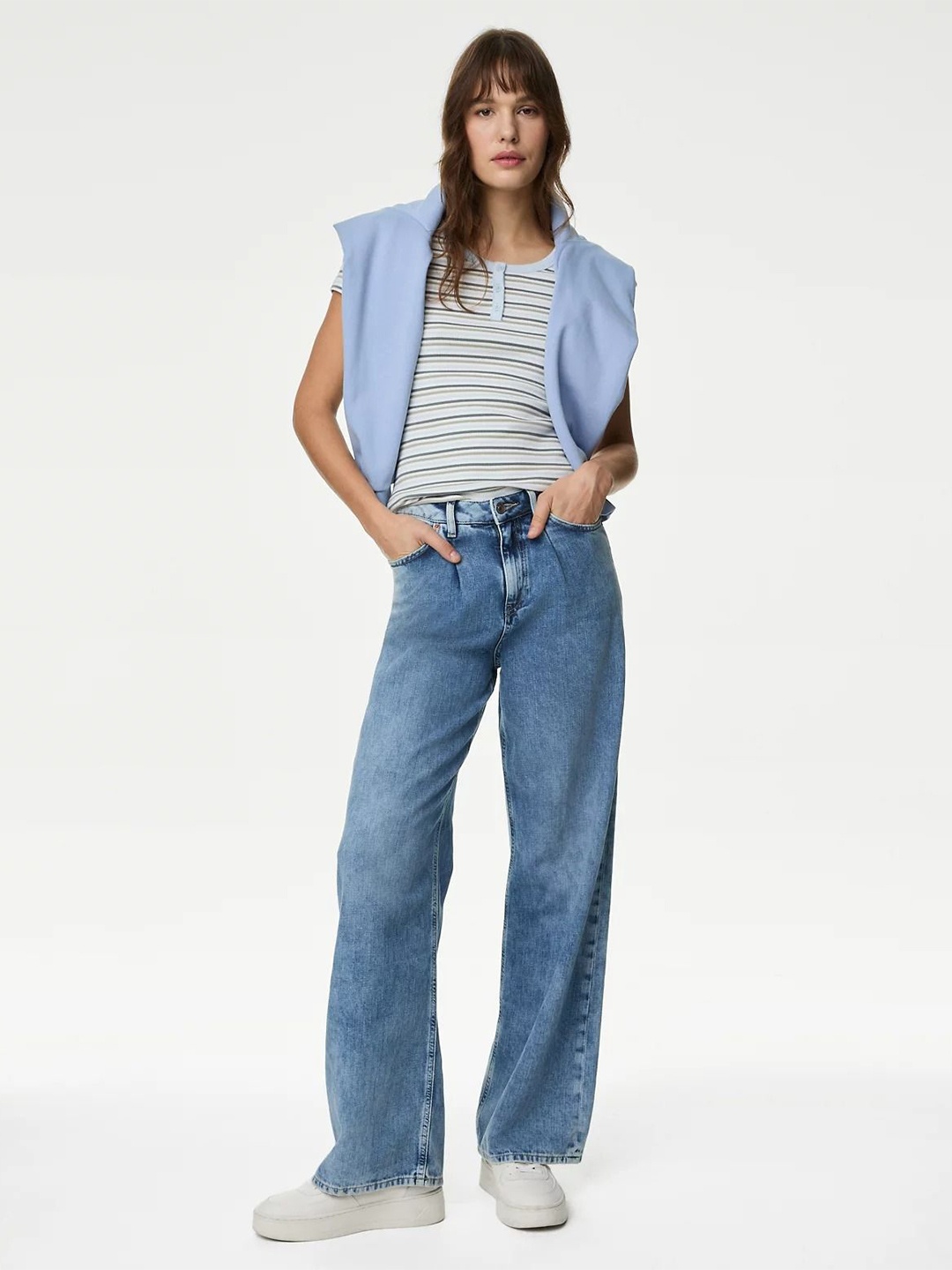 

Marks & Spencer Striped Cotton Top, Blue